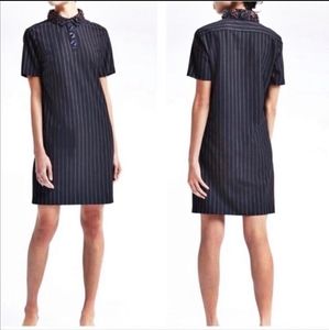 New/Never Worn Banana Republic Navy Blue Pinstriped Dress with Jeweled Collar